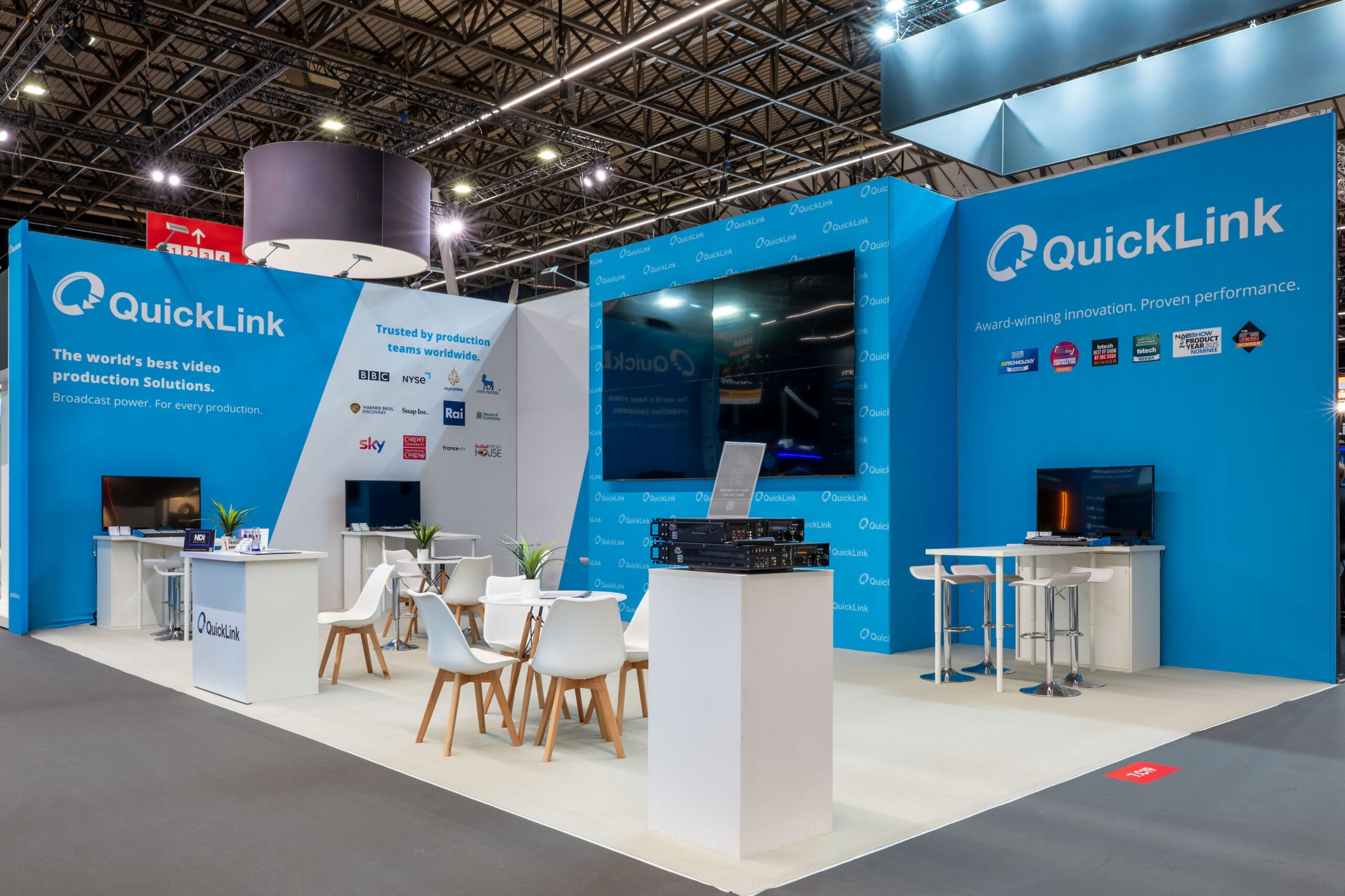 Finished exhibition stand photographed before doors opened at IBC 2026